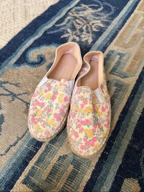 LoveShackFancy Floral Slip-On Espadrilles in Pink & Yellow